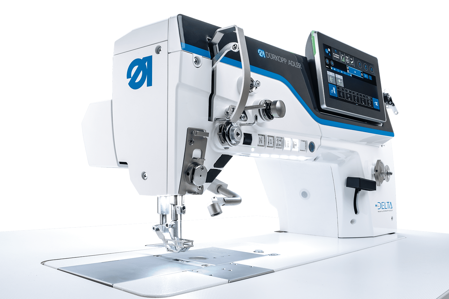 A sewing machine with a green background