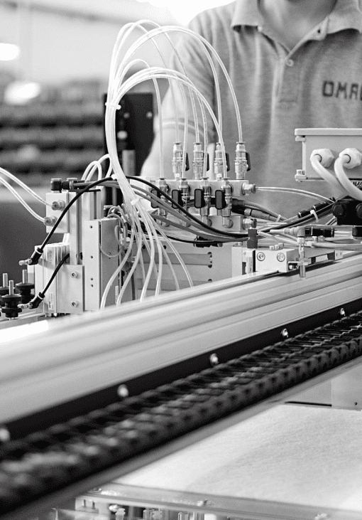 Industrial machine with tubes and cables.