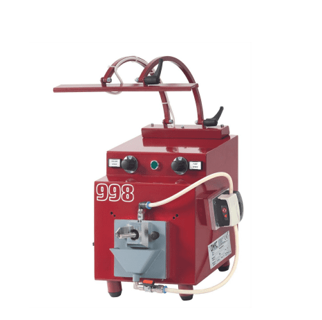 Red industrial machine with control knobs.