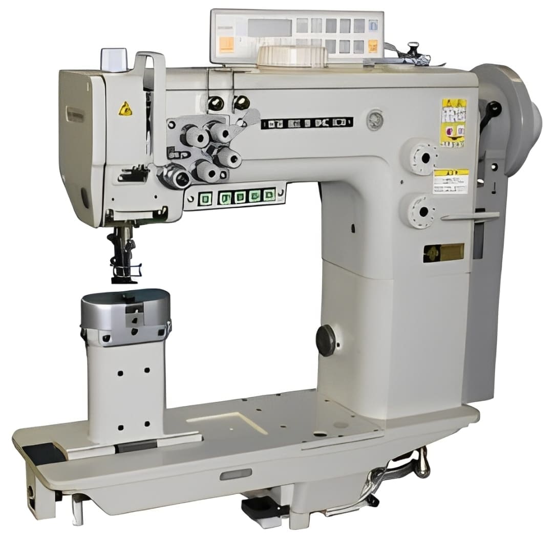 Industrial sewing machine with digital controls.