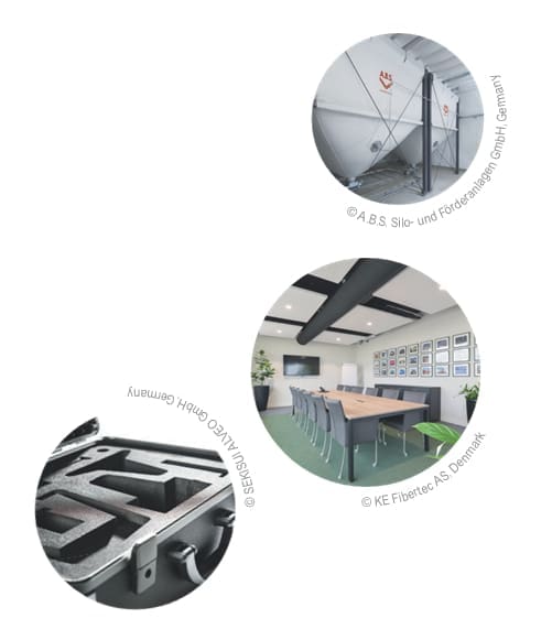 Industrial equipment and modern conference room.